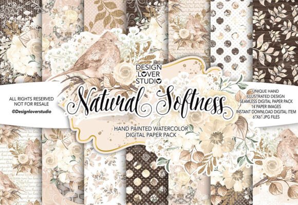Download Watercolor NATURAL SOFTNESS Digital Pape - Watercolor Collection