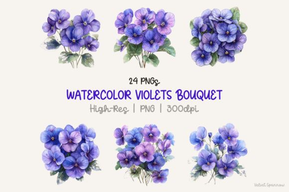 Download Watercolor Violets Bouquet - Watercolor Collection