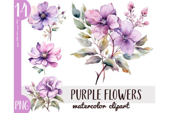 Download Watercolor Purple Flowers Clipart PNG - Watercolor Collection