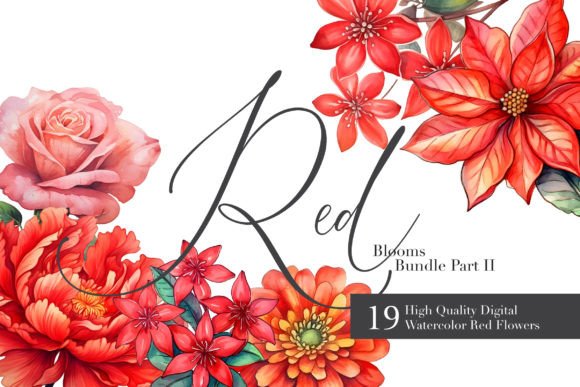 Download 19 Watercolor Red Florals Clipart Set II - Watercolor Collection