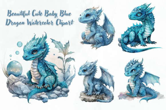Download Cute Baby Blue Dragon Watercolor Clipart - Watercolor Collection