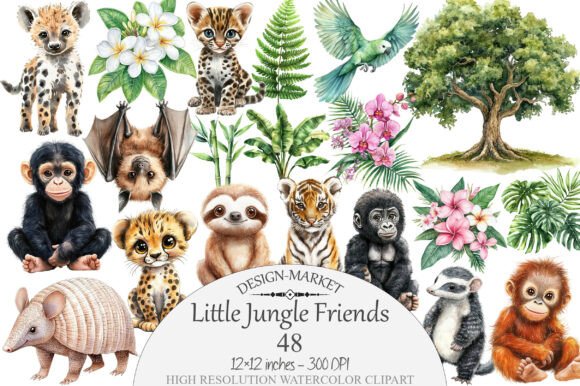 Download Watercolor Little Jungle Friends Clipart - Watercolor Collection
