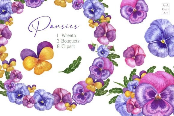 Download Watercolor Violets, Pansies Clipart - Watercolor Collection