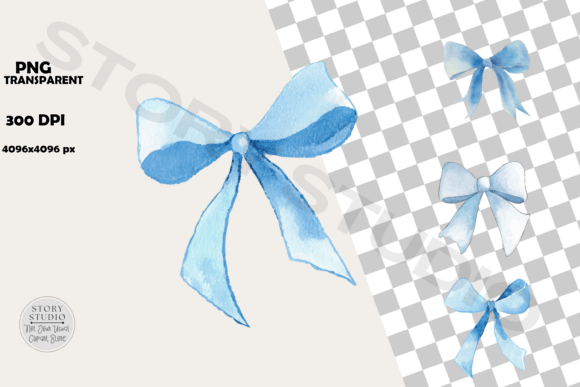 Download Gentle Blue Watercolor Bows Clipart - Watercolor Collection