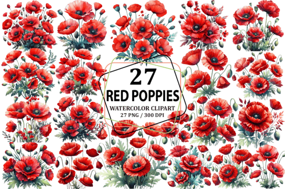 Download Watercolor Red Poppies Clipart Design - Watercolor Collection