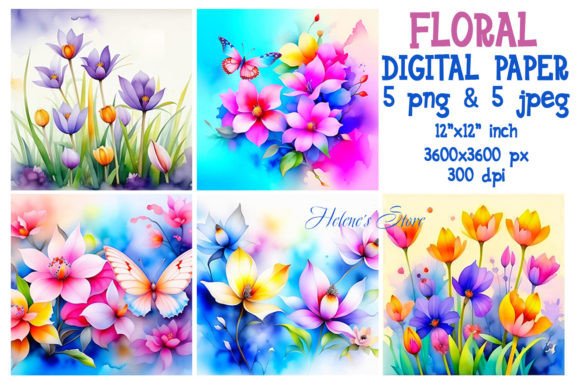 Download Spring Flowers Watercolor Digital Paper - Watercolor Collection