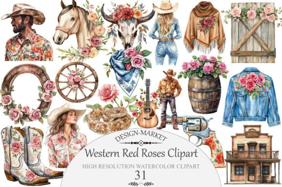 Download Watercolor Western Red Roses Clipart - Watercolor Collection