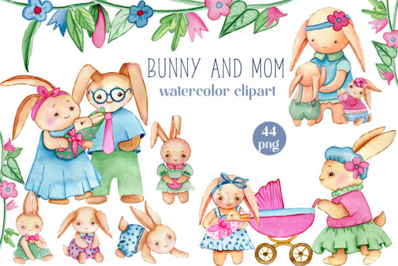 Download Bunny and Mom Watercolor Clipart Set - Watercolor Collection