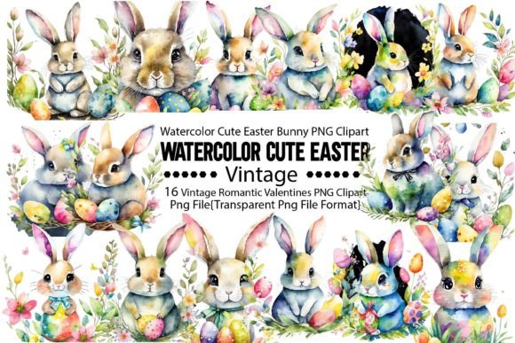 Download Watercolor Cute Easter Bunny PNG Bundle - Watercolor Collection