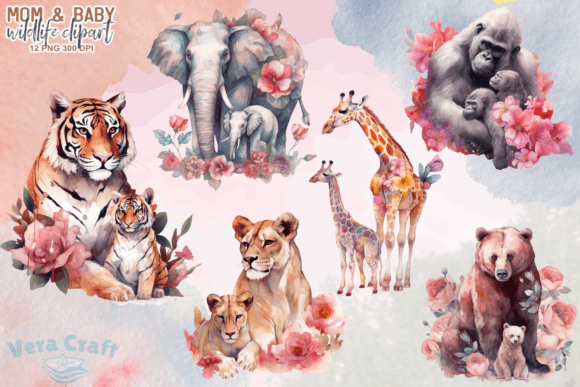 Download Mom &amp; Baby Wildlife Animals Clipart - Animals Collection