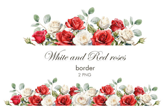 Download Watercolor White and Red Roses Border - Watercolor Collection