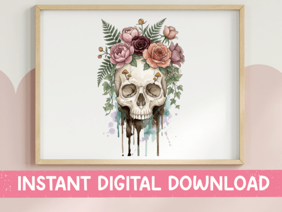 Download Floral Watercolor Skull Dripping Paint - Watercolor Collection