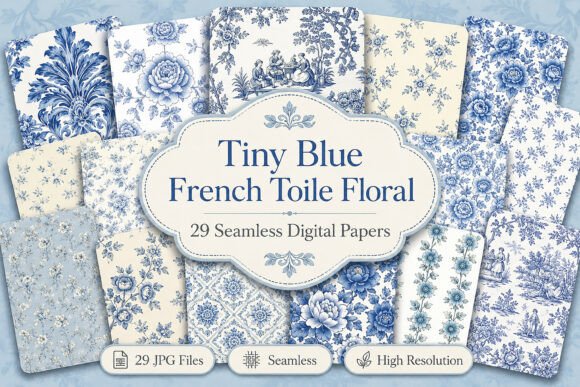 Download Tiny Blue French Toile Floral Bundle - Floral bundle Collection