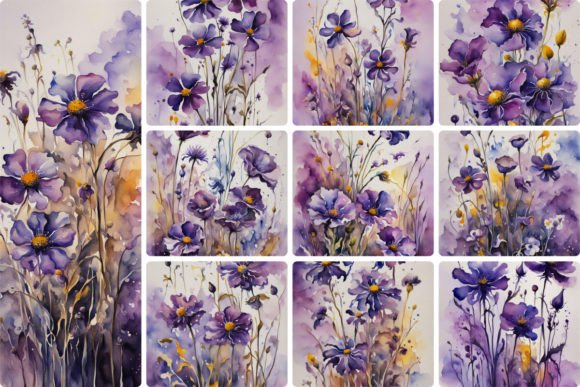 Download Violet Flowers, Watercolor - Watercolor Collection