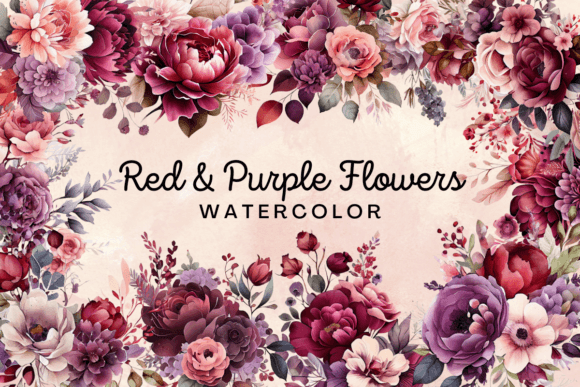 Download Vintage Red &amp; Purple Flowers Watercolor - Watercolor Collection