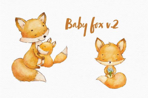 Download Cute Mom Fox Watercolor Clipart Baby Png - Watercolor Collection