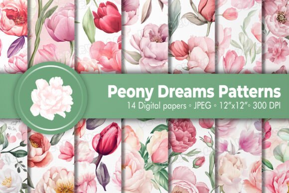 Download Peony Dreams Watercolor Patterns Bundle - Watercolor Collection