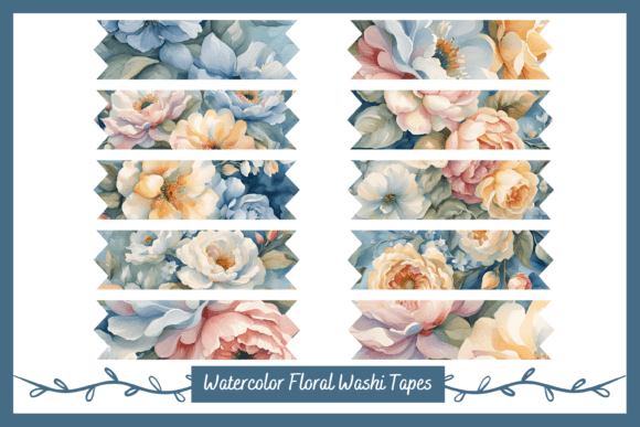 Download Printable Watercolor Floral Washi Tapes - Watercolor Collection