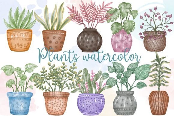 Download Watercolor Plants Pot (clip Art) - Watercolor Collection