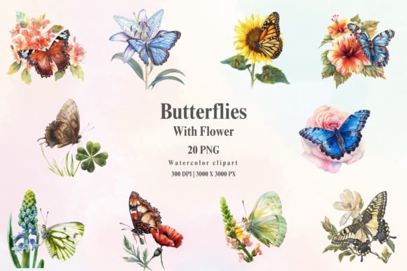 Download Watercolor Butterflies Flower Clipart - Watercolor Collection