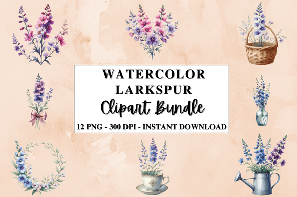 Download Watercolor Larkspur Clipart Bundle - Watercolor Collection