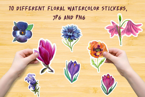 Download 10 Different Floral Watercolor Stickers - Watercolor Collection