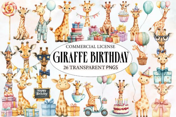 Download Giraffe Birthday Watercolor Clipart - Watercolor Collection