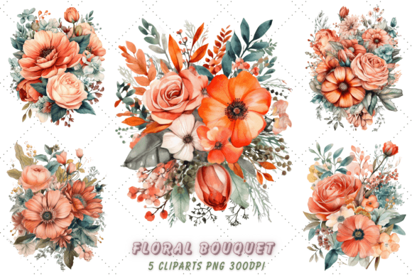 Download Salmon Flower Bouquet Watercolor Clipart - Watercolor Collection