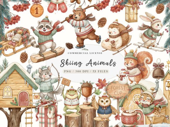 Download Watercolor Winter Woodland Animals PNG - Animals Collection