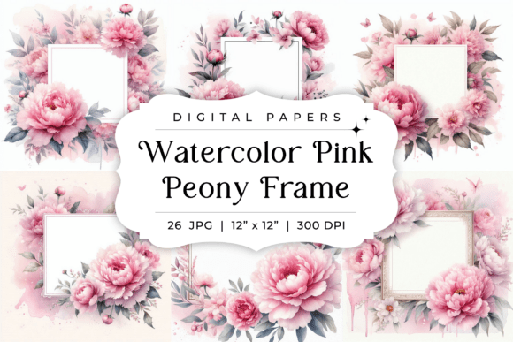 Download Watercolor Pink Peony Frame Backgrounds - Watercolor Collection