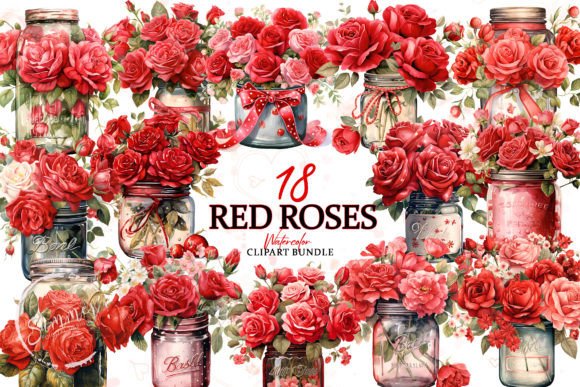 Download Watercolor Red Roses Jar Clipart Bundle - Watercolor Collection