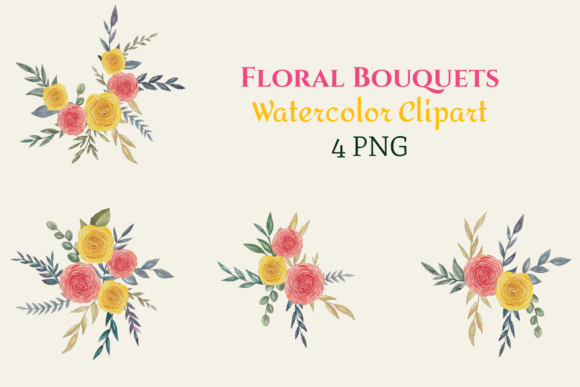 Download Watercolor Red Yellow Floral Bouquets - Watercolor Collection
