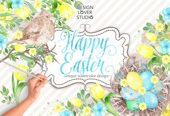 Download Watercolor Happy Easter Yellow Design, C - Watercolor Collection