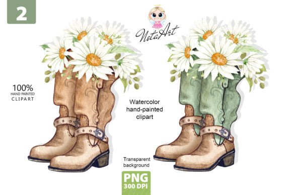 Download Cowboy Boots with Daisies, Watercolor - Daisies Collection
