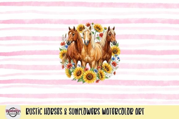Download Rustic Horses &amp; Sunflowers Watercolor Art - Watercolor Collection