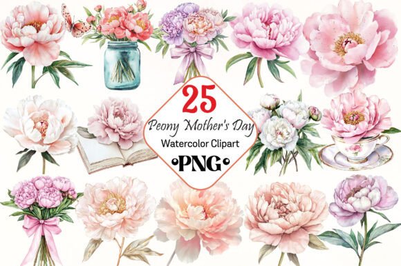 Download Watercolor Peony Mother's Day ClipArt's - Watercolor Collection