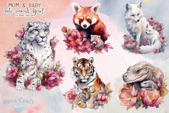 Download Mom &amp; Baby Exotic Animals Clipart - Animals Collection