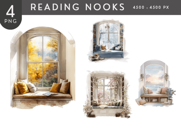 Download Cozy Watercolor Reading Nook Clipart PNG - Watercolor Collection
