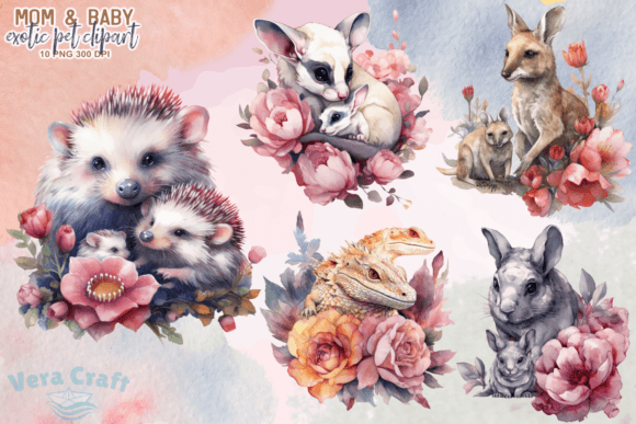 Download Mom &amp; Baby Exotic Pet Watercolor Clipart - Watercolor Collection
