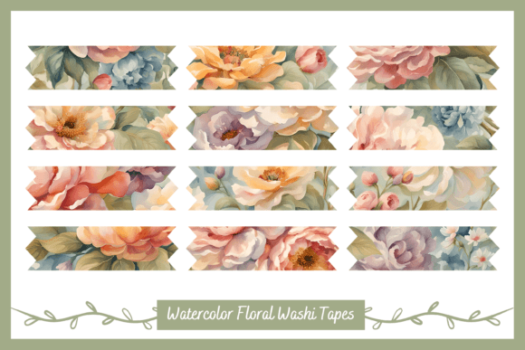 Download Printable Watercolor Floral Washi Tapes - Watercolor Collection