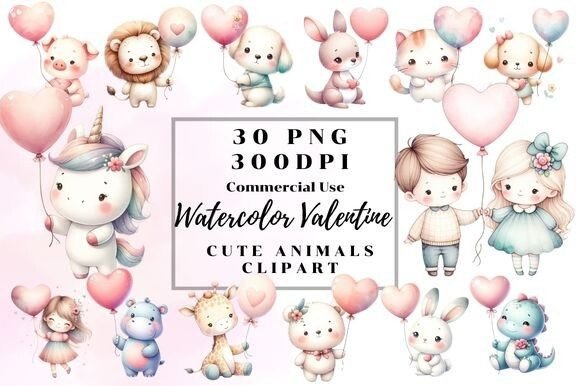 Download Watercolor Valentine Cute Animal Clipart - Watercolor Collection