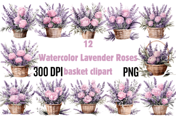 Download Watercolor Lavender Roses Basket Clipart - Watercolor Collection
