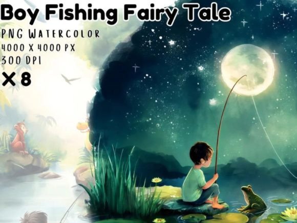 Download Watercolor Boy Fishing Clipart Image - Watercolor Collection