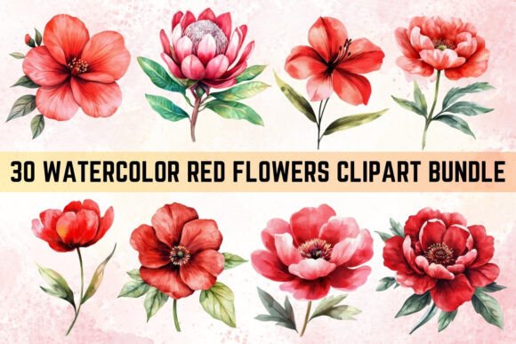 Download Watercolor Red Flowers Clipart Bundle - Watercolor Collection