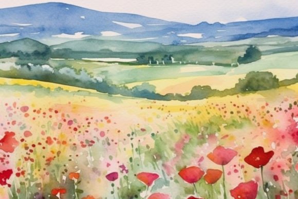 Download Watercolor of a Poppy Field - Watercolor Collection