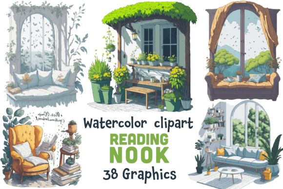 Download Watercolor Cozy Reading Nook Clipart - Watercolor Collection