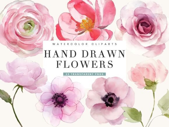 Download Watercolor Hand Drawn Flowers Clipart - Watercolor Collection
