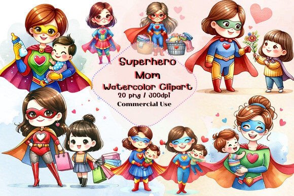 Download Superhero Mom Watercolor Clipart - Watercolor Collection