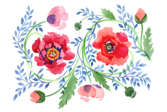 Download Ornament of Poppies Red Watercolor - Watercolor Collection