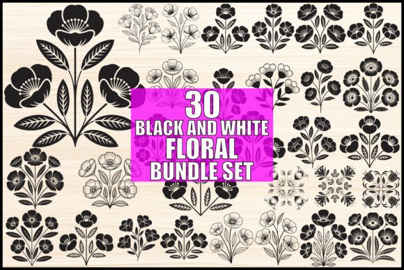 Download Black and White Floral Bundle Set - Floral bundle Collection